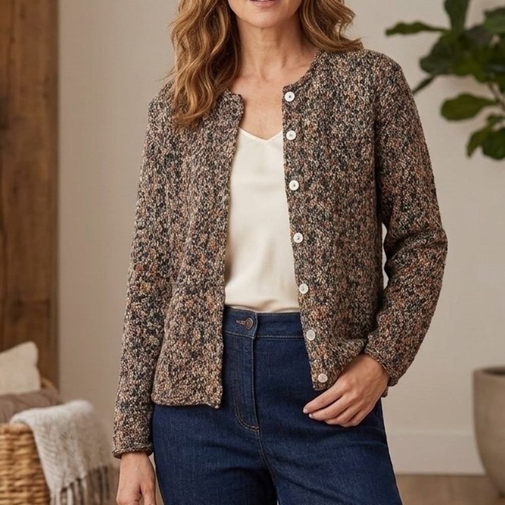 Christopher & Banks Cardigan Women L Brown Multi Marled Button Front Grandmacore